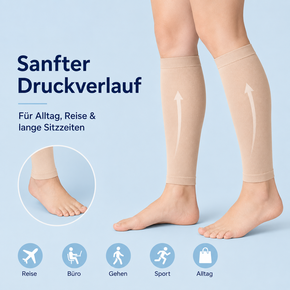 BeinWohl Kompressionssocken | Weicher Halt für Alltag, Reise und Sport