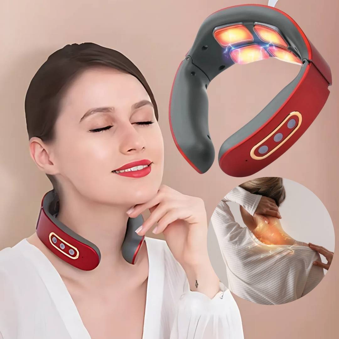 NeckVital EMS Nackenmassagegerät - Muskelstimulation - Schmerzlinderung - Wärmetherapie - Einstellbare Intensität für Zuhause, Büro, Reise