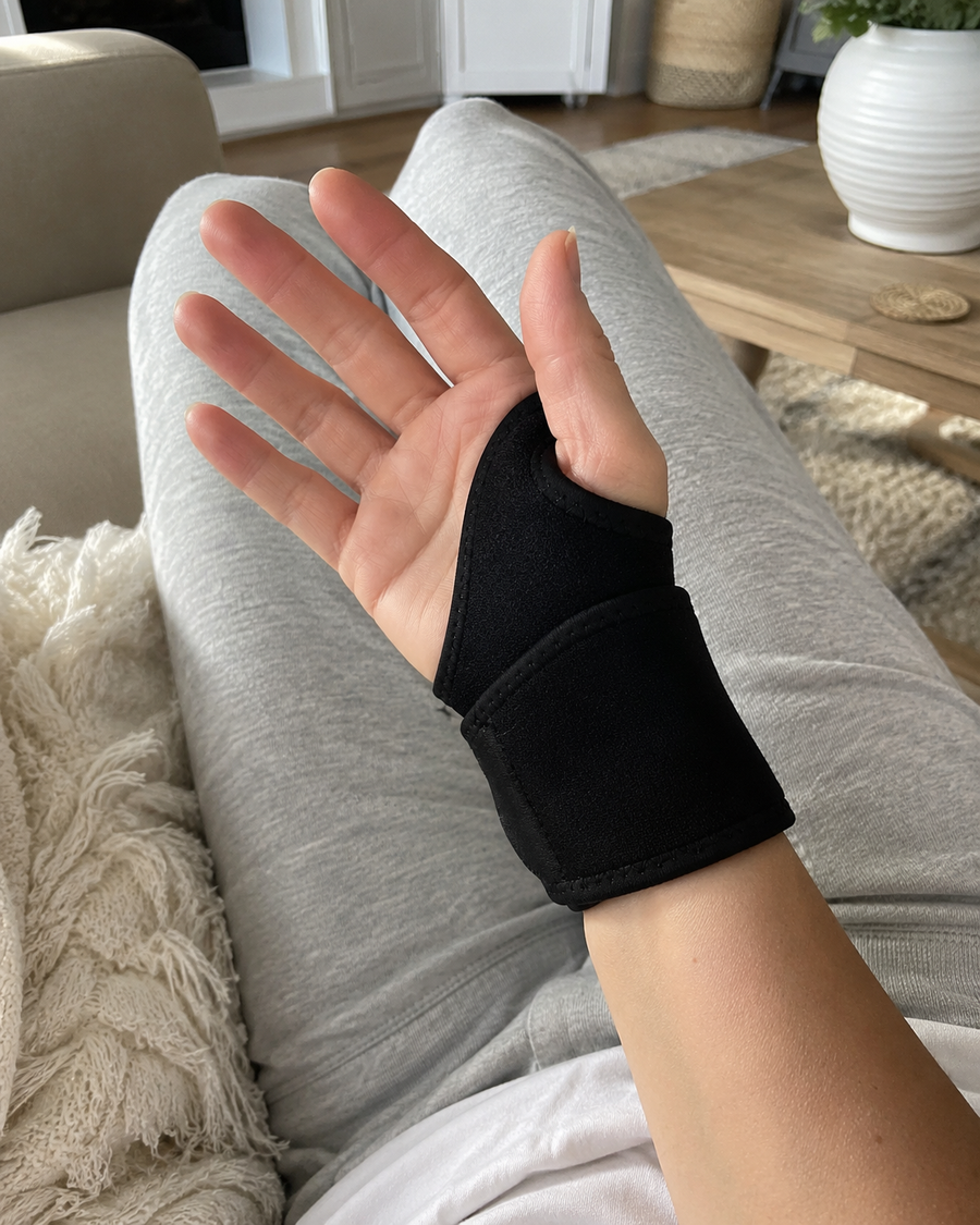Verstellbare Unterstützung für beanspruchte Handgelenke — bequem, flexibel und alltagstauglich.