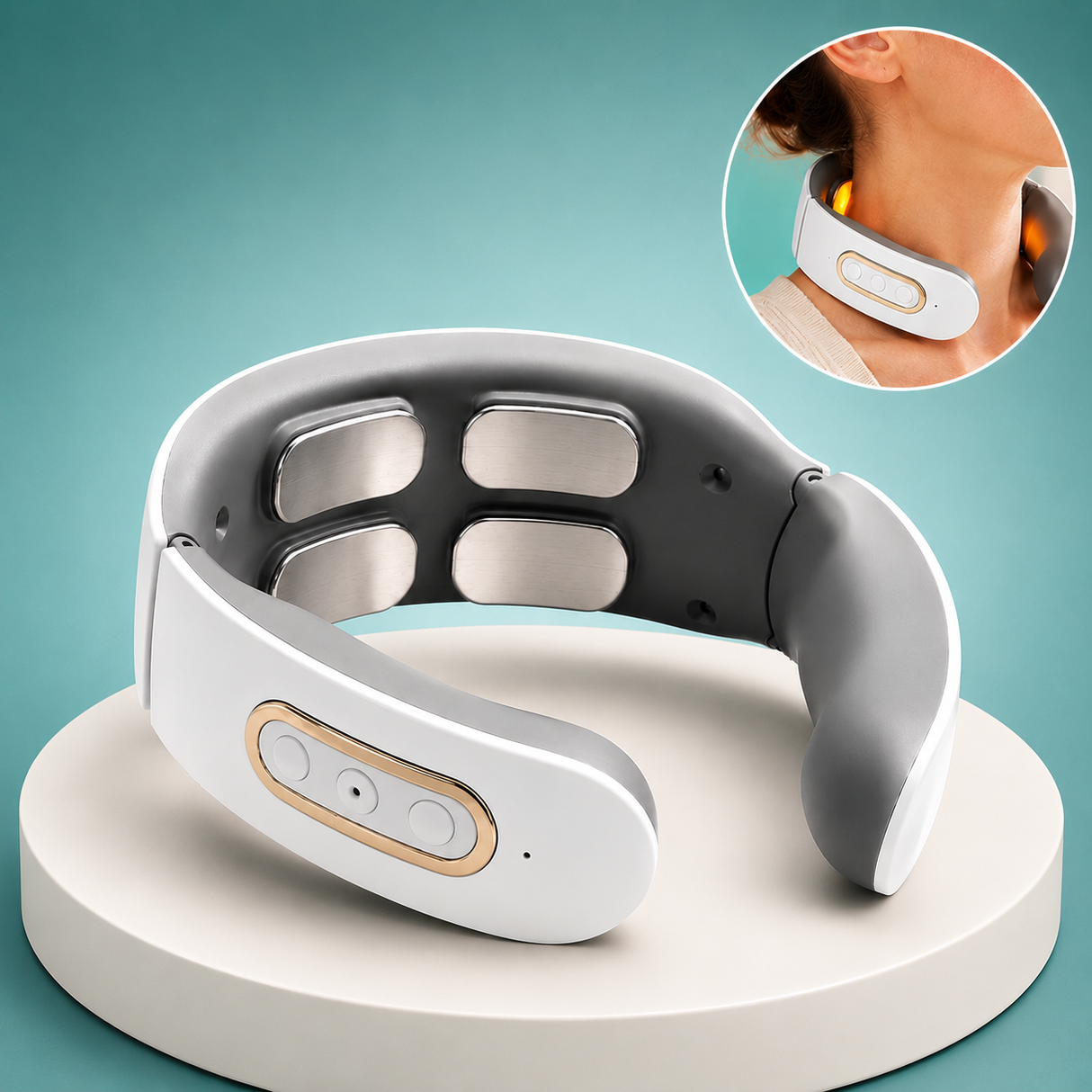 NeckVital EMS Nackenmassagegerät - Muskelstimulation - Schmerzlinderung - Wärmetherapie - Einstellbare Intensität für Zuhause, Büro, Reise