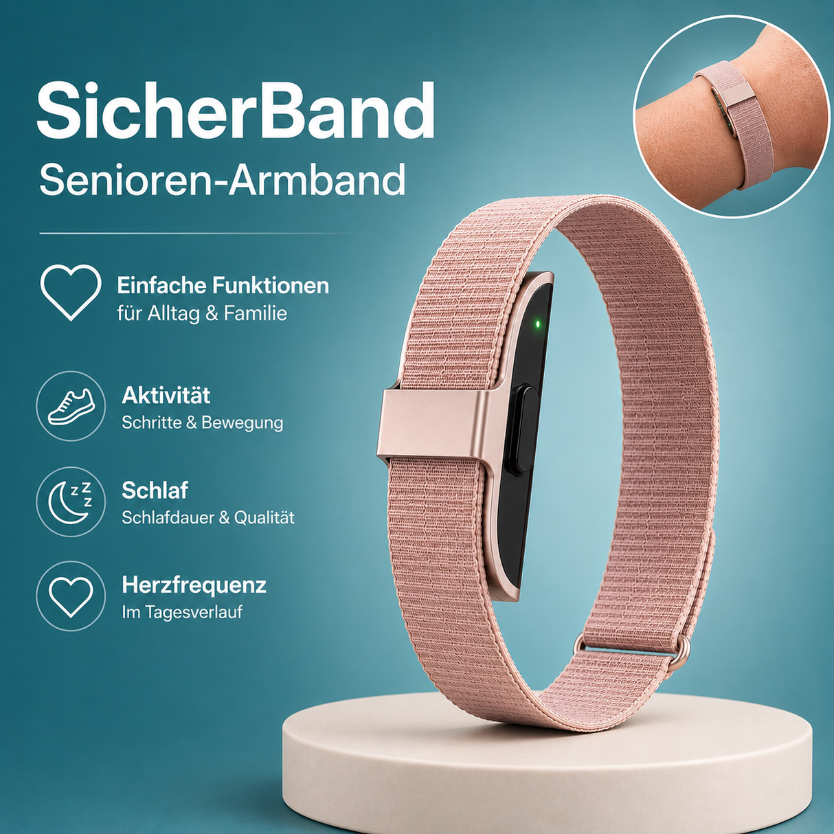 SicherBand Senioren-Armband | Einfache Funktionen für Alltag und Familie